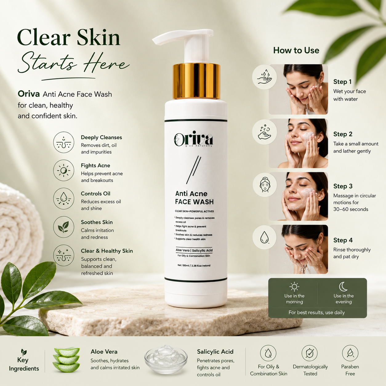 Oriva Anti Acne Face Wash – 100ml